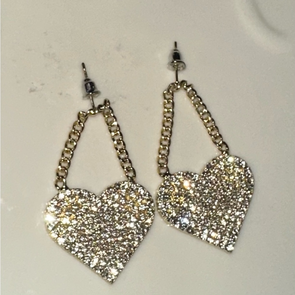 Gold and Silver Heart Chain Earrings